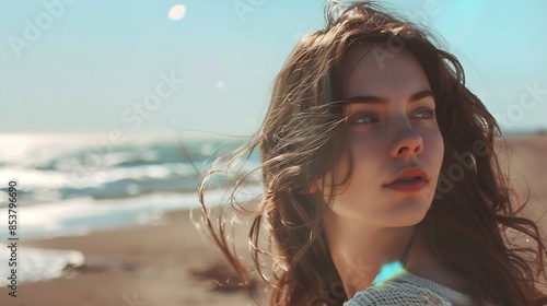 I wish it were summer all year long Shot of a beautiful young woman at the beach : Generative AI
