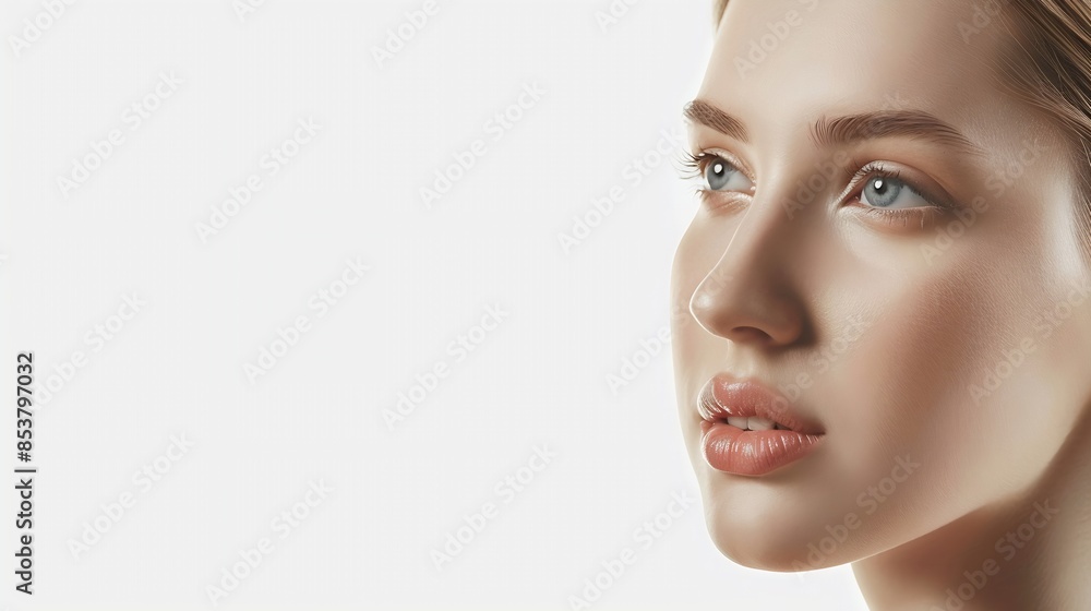 Portrait of beautiful tender woman with smooth clear skin isolated over white studio background Natural cosmetics Concept of natural beauty skincare cosmetology plastic surgery health : Generative AI Portrait of beautiful tender woman with smooth clear skin isolated over white studio background Natural cosmetics Concept of natural beauty skincare cosmetology plastic surgery health : Generative AI