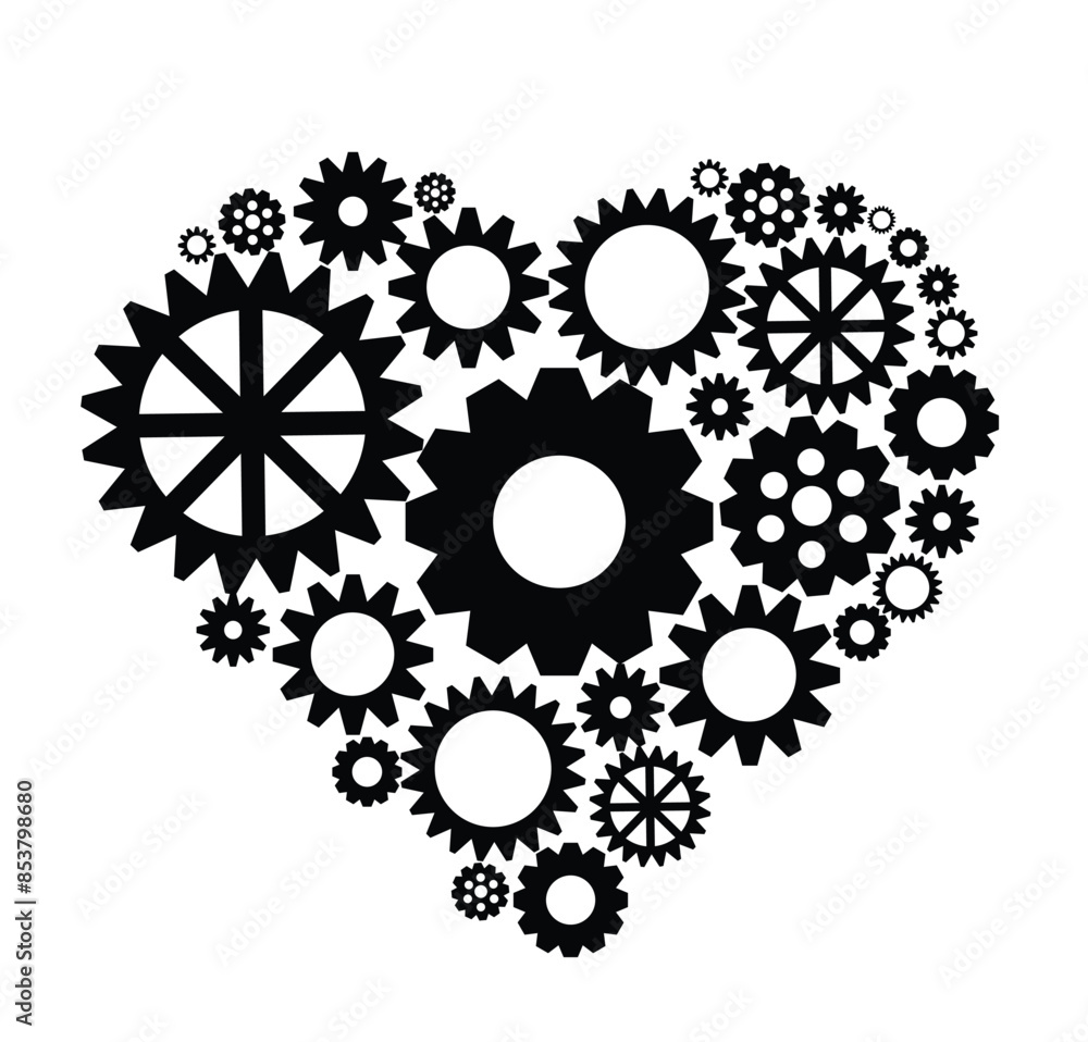 Heart Gear Mechanism Isolated on White. Abstract representation of human body part. Health and medicine concept Heart Gear Mechanism Isolated on White. Abstract representation of human body part. Health and medicine concept