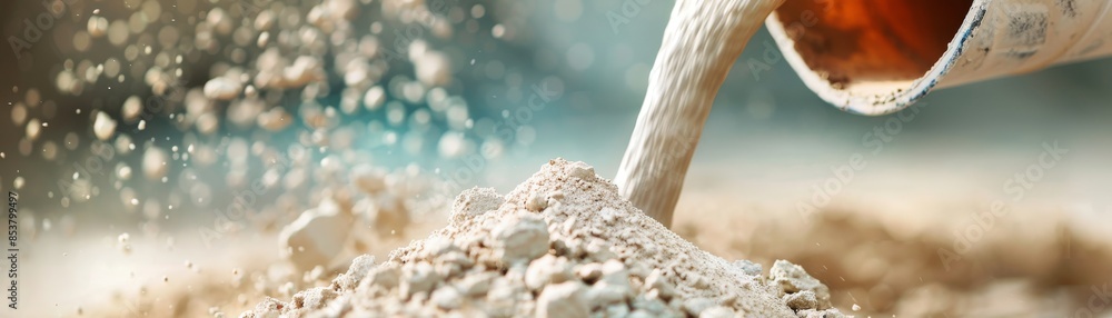 Industrial Cement Mixer Close-Up with Rotating Drum and Creamy Cement Pouring Out Industrial Cement Mixer Close-Up with Rotating Drum and Creamy Cement Pouring Out