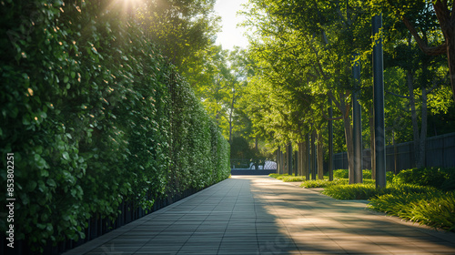 Peaceful Pathway Surrounded by Greenery in an Urban Park. Generative AI © kinomaster