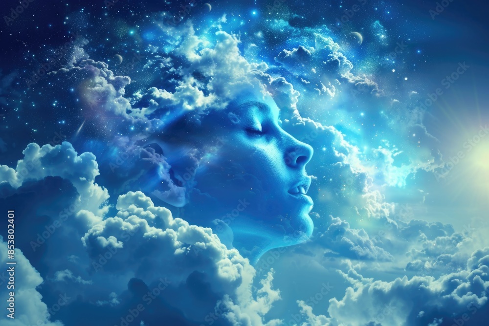 A blue sky with a face in the clouds A blue sky with a face in the clouds