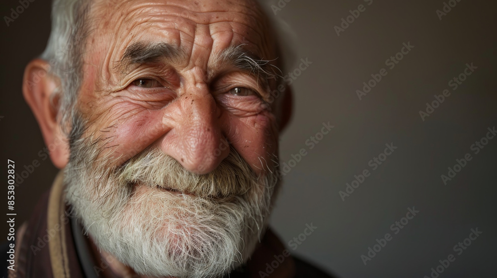 An animated elderly man with a bright smile and detailed facial features radiates warmth and wisdom in this close-up portrait. An animated elderly man with a bright smile and detailed facial features radiates warmth and wisdom in this close-up portrait.