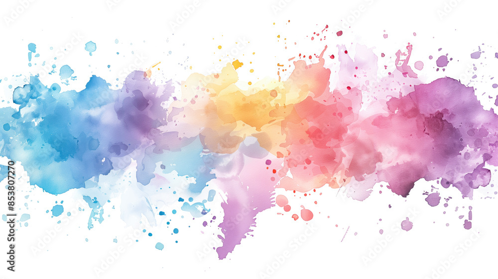 Obraz premium Abstract painting background with oil paints with watercolor splashes. Blue, teal and purple watercolor splashes