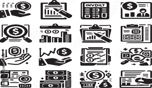 Print  Editable Stroke Accounting Icons Vector Set. Invoices, Audits, Financial Statements & Revenue & More 