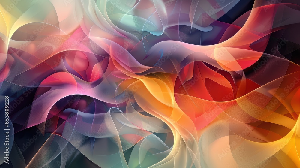 Obraz premium A vibrant abstract digital art piece featuring a blend of colorful, flowing shapes and smooth, dreamy textures, creating a mesmerizing visual effect.