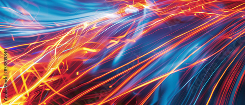Wallpaper Mural Radiant neon light trails of red, orange, and blue, interweaving in a smooth, fluid motion against a dark backdrop; an electrifying abstract scene. Torontodigital.ca