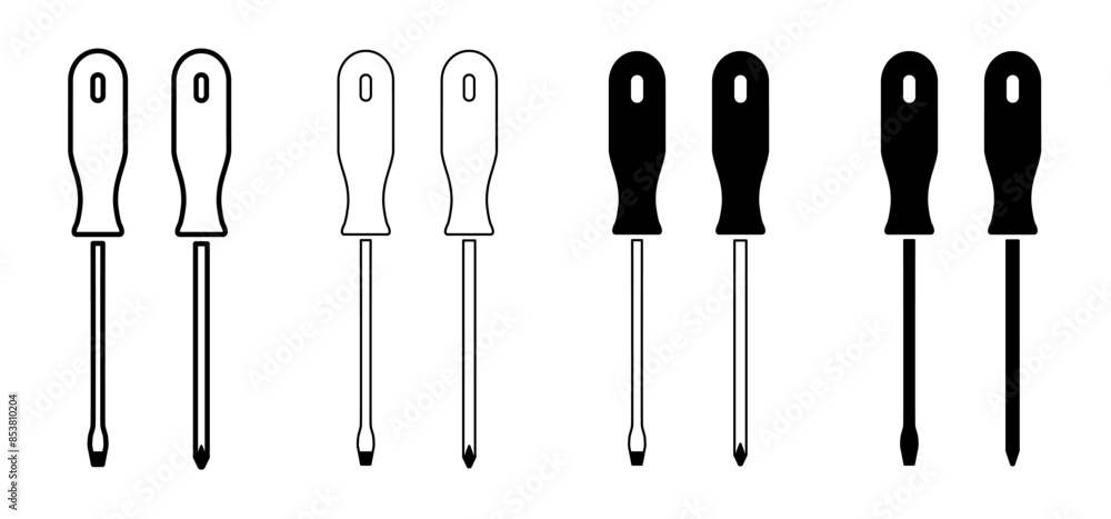 Screwdriver set. Screwdrivers tools. Repair and renovation concept. Workshop, assembly tool. For service toolbox or toolkit. Hand tool. Screwdriver set. Screwdrivers tools. Repair and renovation concept. Workshop, assembly tool. For service toolbox or toolkit. Hand tool.