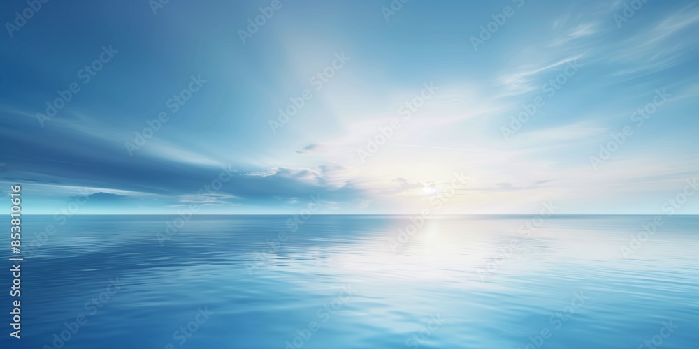 Naklejka premium Abstract, White background with a blue sky and water reflecting the serene horizon, perfect for desktop wallpaper