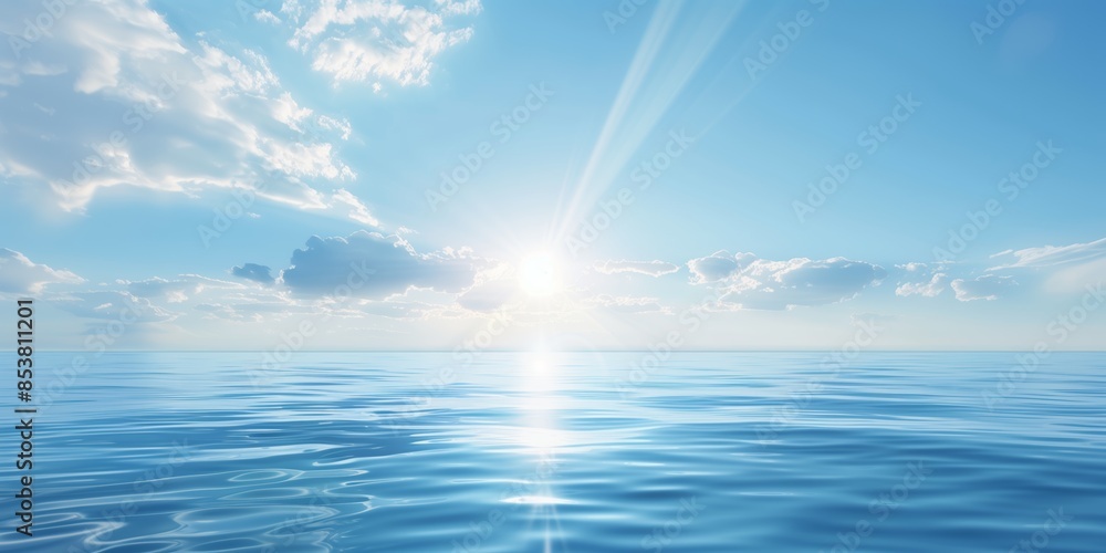 Obraz premium Abstract, White background with a blue sky and water reflecting the serene horizon, perfect for desktop wallpaper
