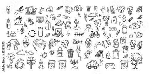 Simple sketch line style elements. Doodle cute ink pen line elements isolated on white background. Doodle arrow, heart, star, decoration symbol, icon set. Vector illustration.