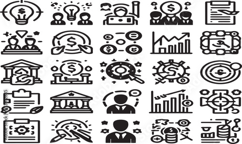 Print Modern Thin Line Management Icons Vector Set. Editable Icons for Business Goals, Principles & Functions
