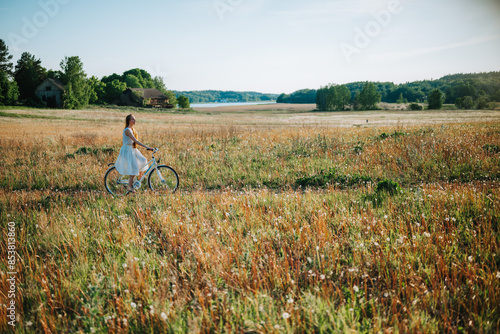 woman cycling in the field