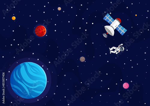 Space cartoon background. Cute design for landing photo