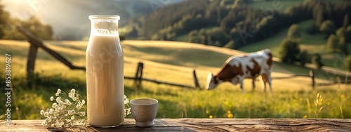 A cup of milk. selective focus. Generative AI,