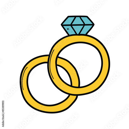 Hand drawn cartoon two wedding rings on white background.