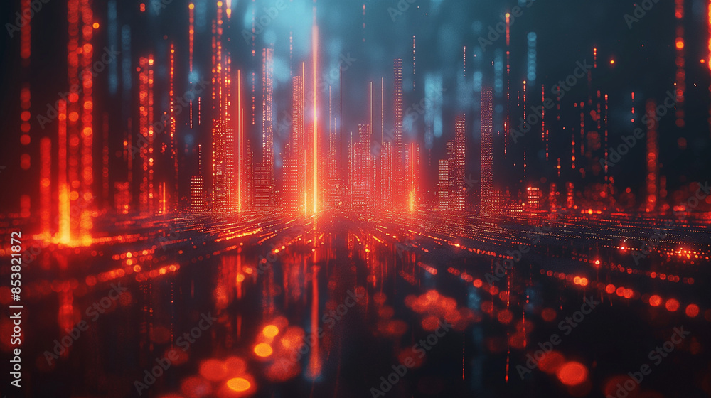 Naklejka premium provided appears to be a digital illustration or graphic that represents financial data or stock market trends. It features a series of vertical bars, which could be interpreted as stock prices or fin