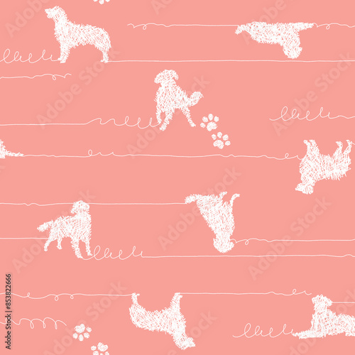 Seamless pattern with abstract images of dogs,