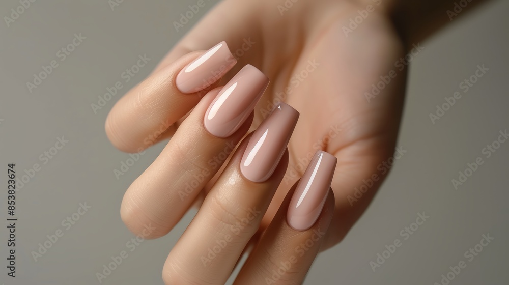 Closeup to woman hands with elegant neutral colors manicure. Closeup to woman hands with elegant neutral colors manicure.