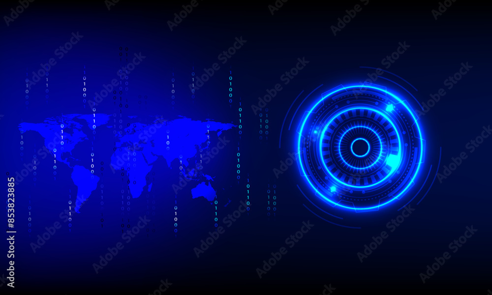 Obraz premium Futuristic Digital Blue Interface with Tech Network and Globe Illustration