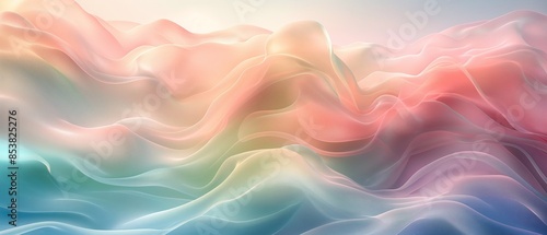 Abstract pastel gradient waves with smooth curves and light effects creating a dreamy atmospheric background.