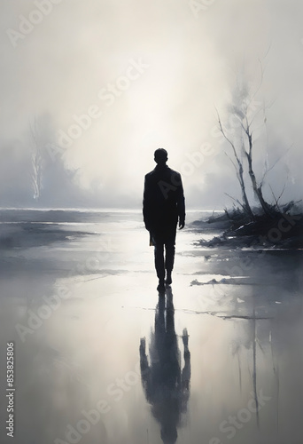 Captivating silhouette of person walking in high key environment