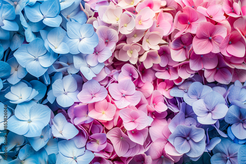 Obraz premium Hydrangea flowers as background, top view