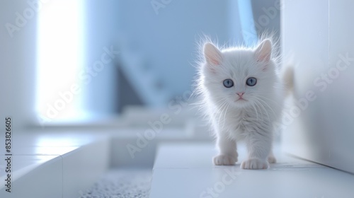 White kitten in housen design modern and clean background
