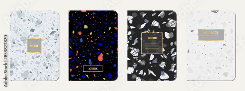 School notebook cover design. Terrazzo abstract