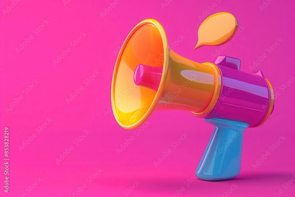 3d render of megaphone with blank speech bubble in vibrant plastic cartoon style digital illustration 3d render of megaphone with blank speech bubble in vibrant plastic cartoon style digital illustration