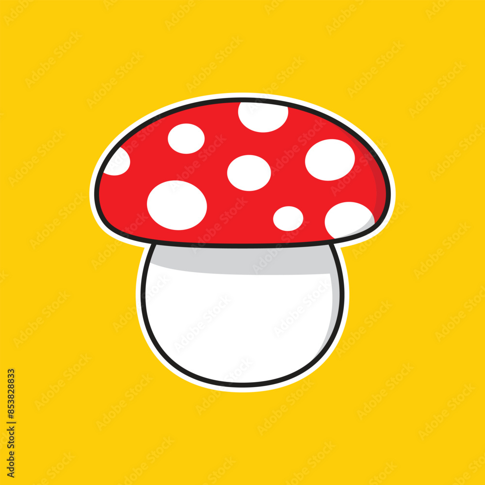 Cartoon-style mushroom mushroom on a yellow background, red mushroom. Cartoon-style mushroom mushroom on a yellow background, red mushroom.