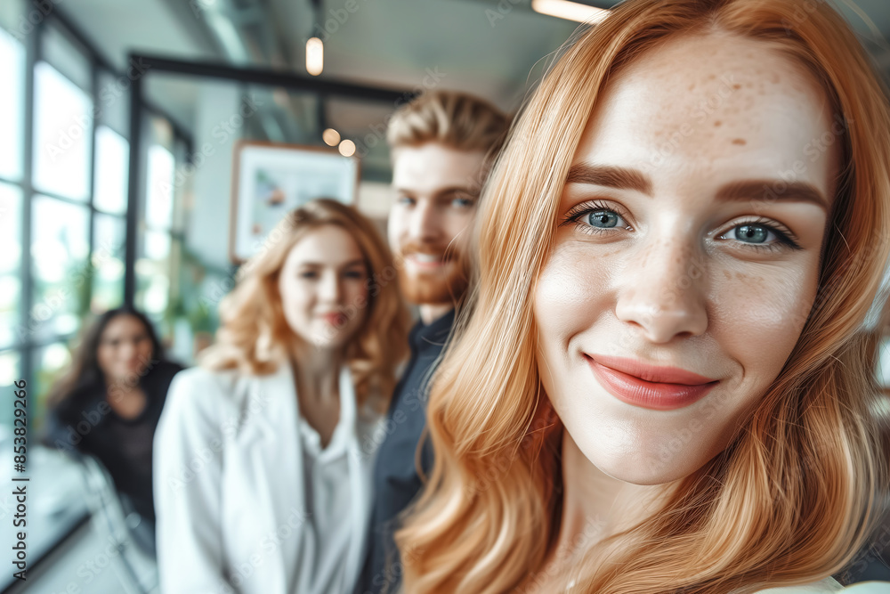 Young Redhead Woman Selfie with Friends Young Redhead Woman Selfie with Friends