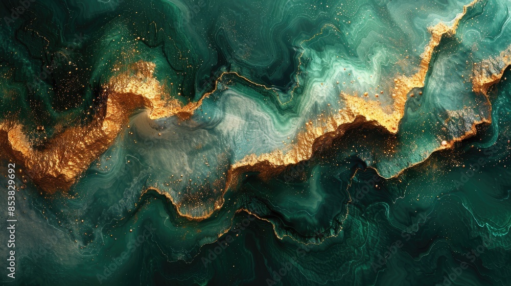 Abstract green and gold fluid art with swirling patterns and vibrant contrasts, perfect for luxurious designs, creative projects, and modern decor Abstract green and gold fluid art with swirling patterns and vibrant contrasts, perfect for luxurious designs, creative projects, and modern decor