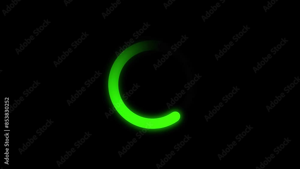 Glowing green circle space loader interface, playing loop animation on black background