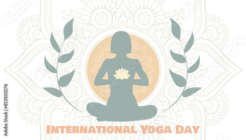 beautiful 21st june yoga day banner with meditation posture silhouette