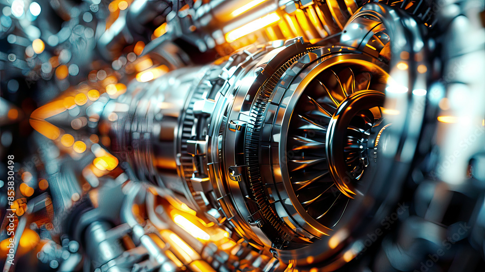 Hyper-realistic 3D view of a futuristic jet engine intricate details of advanced and engineering components and sleek metallic textures modern aviation Hyper-realistic 3D view of a futuristic jet engine intricate details of advanced and engineering components and sleek metallic textures modern aviation