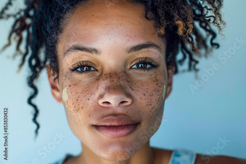 Woman with freckles and cream portrait