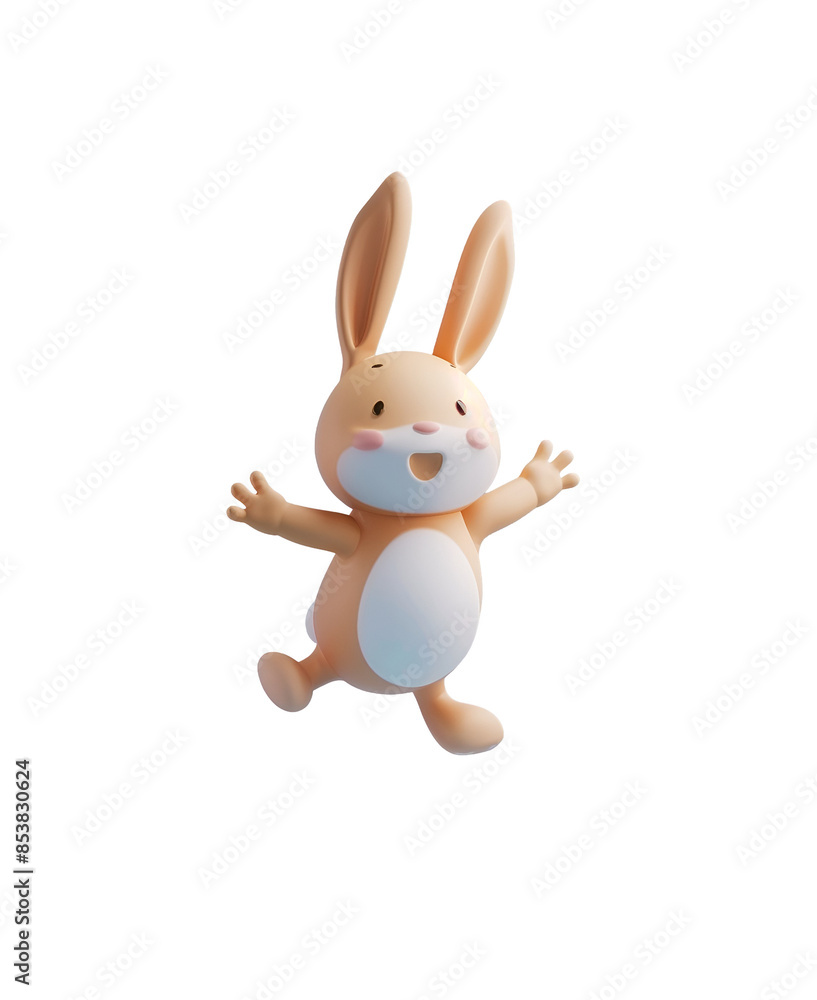 Chibi Rabbit Jumping in 3D Artwork, Isolated on Transparent Background, PNG Chibi Rabbit Jumping in 3D Artwork, Isolated on Transparent Background, PNG