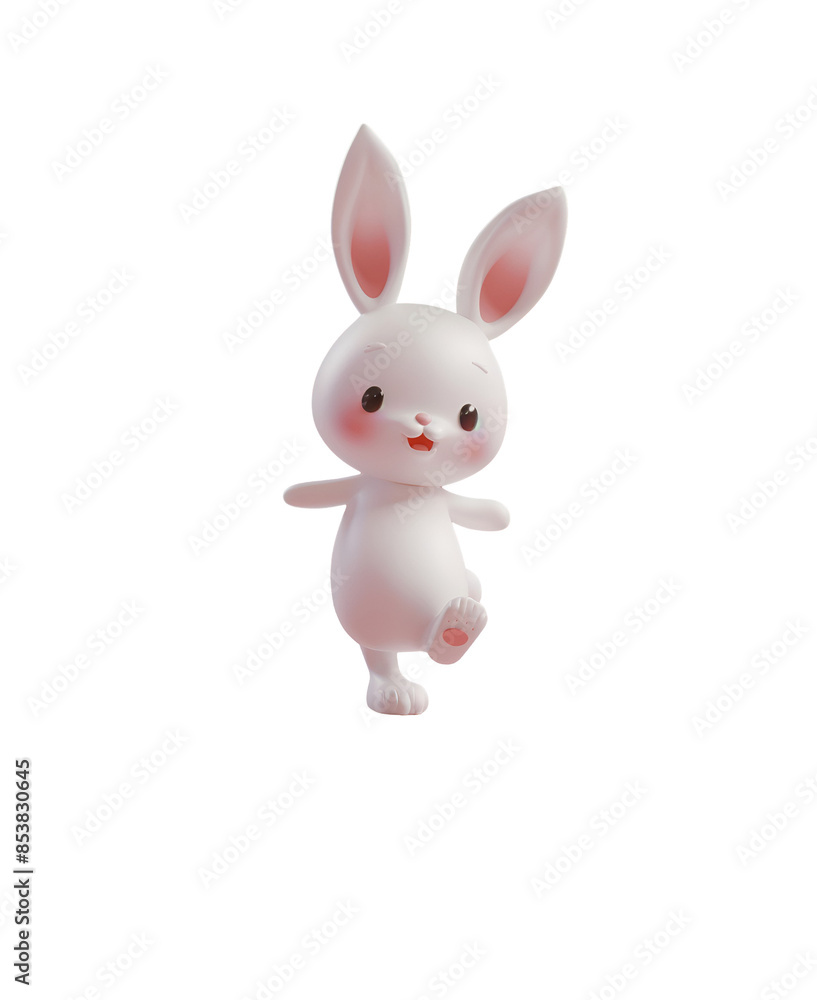 Obraz premium Adorable 3D Rabbit Illustration, Isolated on Transparent Background, PNG