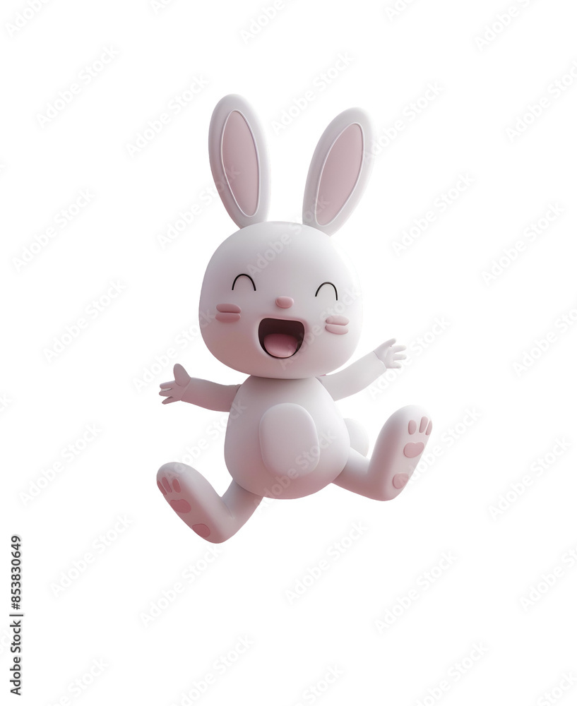Cheerful Chibi Bunny Jumping in 3D, Isolated on Transparent Background, PNG Cheerful Chibi Bunny Jumping in 3D, Isolated on Transparent Background, PNG