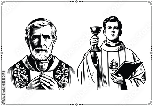 Catholic Priests - Vector Illustration