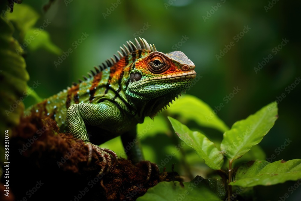 Obraz premium Coloful lizard in a forest