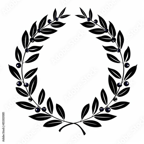 olive branch victory wreath flat color black, no background 