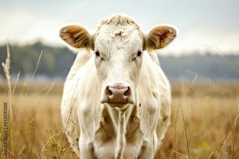 Portrait of a white Cow in a pasture Portrait of a white Cow in a pasture