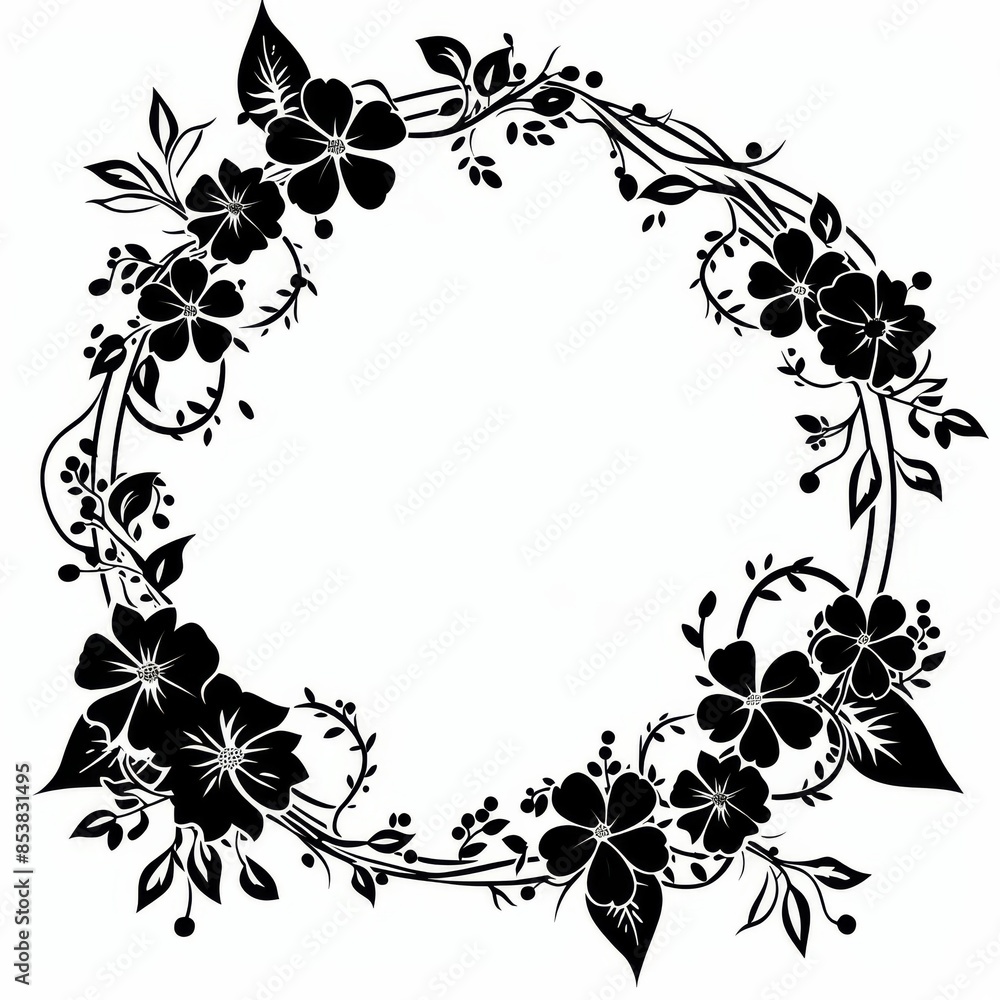 simple flower and vine circle graphic with a blank space in the middle for personalization black and white with no background simple flower and vine circle graphic with a blank space in the middle for personalization black and white with no background