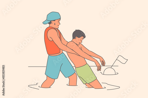Lifeguard pulls out of water choked person in need of artificial respiration and heart massage