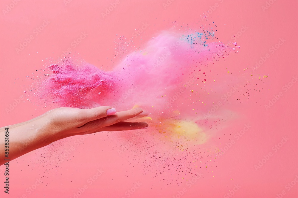 Person gripping pink powder cloud Person gripping pink powder cloud