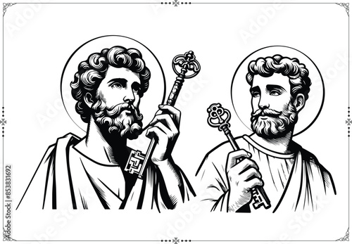Saint Peter Holding Key - Vector Illustration