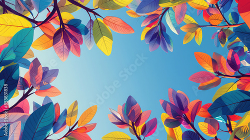 Fototapeta Naklejka Na Ścianę i Meble -  Elegant colorful with vibrant flower hanging branches illustration background. Bright color 3d abstraction wallpaper for interior mural, Generated by AI	