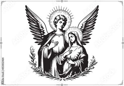 Saint Gabriel with Virgin Mary - Catholic Illustration - Vector